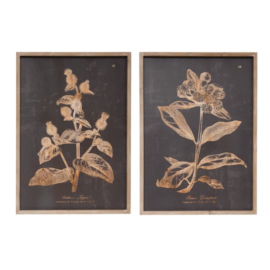 Wood Wall D&#xE9;cor with Botanical Print Set